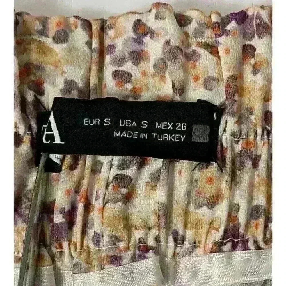 Zara Womens SM Purple Cream Yellow Floral Paperbag Shorts High Waisted with Tie - Picture 8 of 14